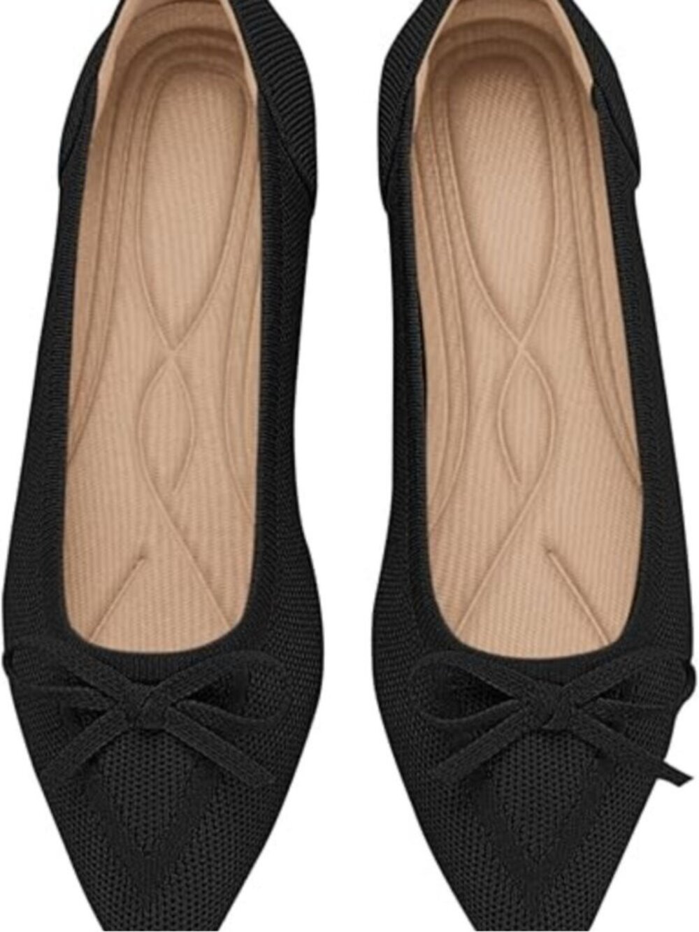 Women's Black Knit Ballet Flats Pointed Toe Bow Comfortable Dressy Shoes